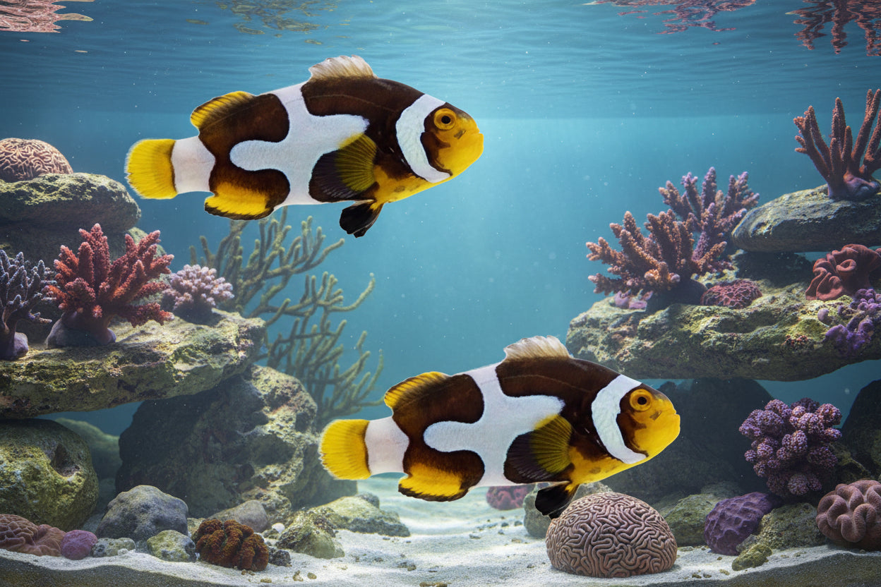 2-Pack Onyx Picasso Clownfish Live Saltwater Fish β Designer Percula Pair