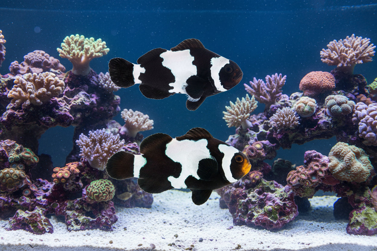 2-Pack Black Snowflake Ocellaris Clownfish β Live Captive-Bred Saltwater Aquarium Fish